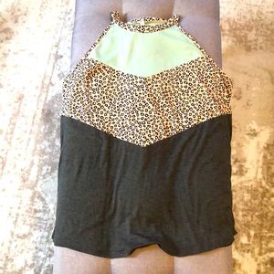 Women’s Colorblock Leopard-Trim Halter Tank Top - Mint & Black